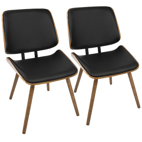 Lumisource Lombardi Dining/Accent Chair in Walnut with Black Faux Leather, PK 2 - CH-LMB WL+BK2