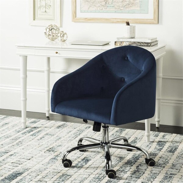 Safavieh Amy Tufted Velvet Chrome Leg Swivel Office Chair, Navy - OCH4500B