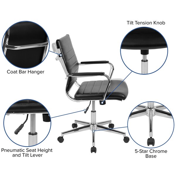 Flash Furniture Office Chair, Padded Arms, Black - BT-20595M-1-BK-GG