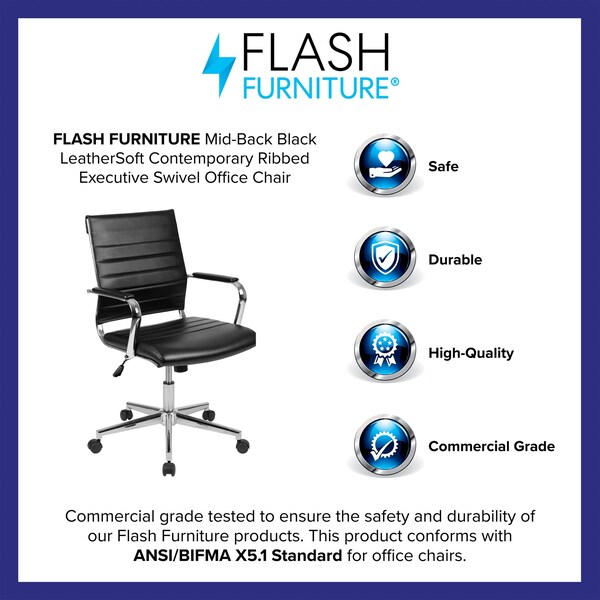Flash Furniture Office Chair, Padded Arms, Black - BT-20595M-1-BK-GG