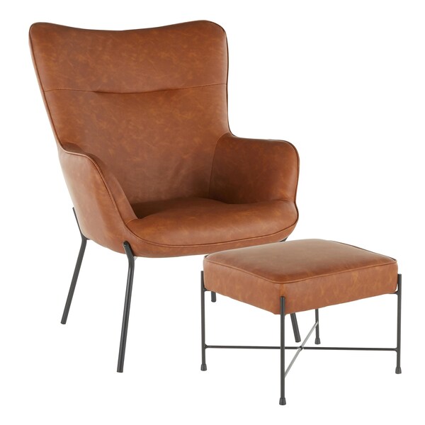 Lumisource Izzy Lounge Chair, Ottoman Set in Black Metal, Camel Faux Leather - C2-IZZY BKCAM