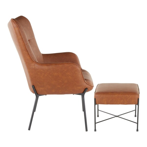 Lumisource Izzy Lounge Chair, Ottoman Set in Black Metal, Camel Faux Leather - C2-IZZY BKCAM
