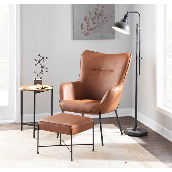 Lumisource Izzy Lounge Chair, Ottoman Set in Black Metal, Camel Faux Leather - C2-IZZY BKCAM