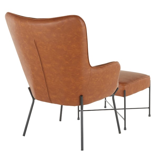 Lumisource Izzy Lounge Chair, Ottoman Set in Black Metal, Camel Faux Leather - C2-IZZY BKCAM