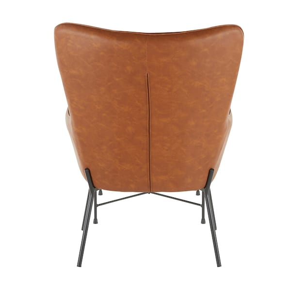 Lumisource Izzy Lounge Chair, Ottoman Set in Black Metal, Camel Faux Leather - C2-IZZY BKCAM