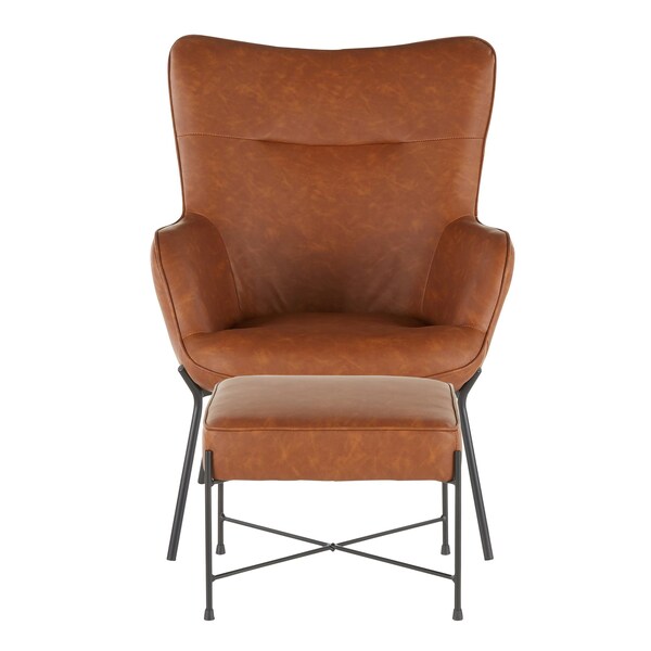 Lumisource Izzy Lounge Chair, Ottoman Set in Black Metal, Camel Faux Leather - C2-IZZY BKCAM