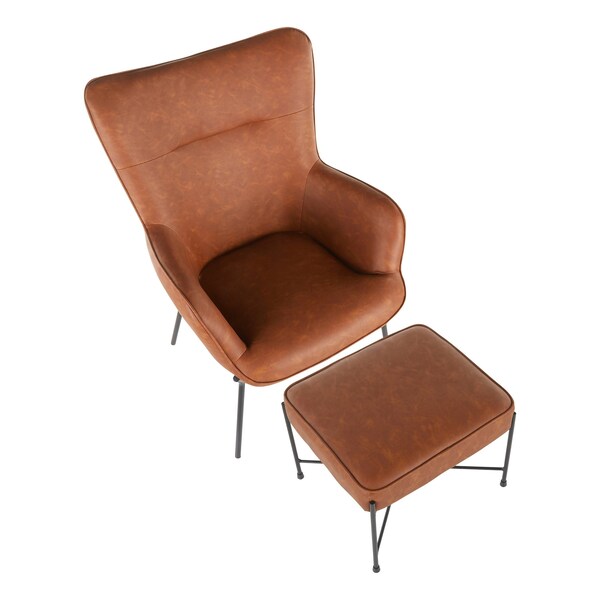 Lumisource Izzy Lounge Chair, Ottoman Set in Black Metal, Camel Faux Leather - C2-IZZY BKCAM