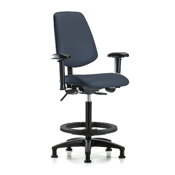 Blue Ridge Ergonomics High Bench Chair Adjustable Arms, 26" to 35" Height, Vinyl, Imperial Blue - BR-VHBCH-MB-RG-T0-A1-BF-RG-8582