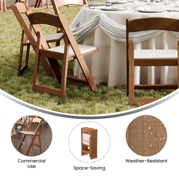 Flash Furniture HERCULES Commercial Chestnut Indoor/Outdoor Lightweight Wood Look Resin Folding Event Chair, 2PK - 2-L-1-WG-RESIN-CHSNT-GG