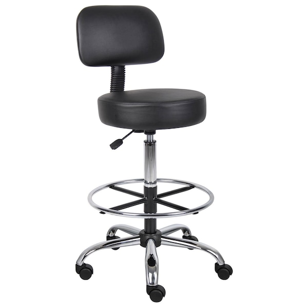 Global Industrial Medical/Drafting Stool with Back Cushion & Footring, Caressoft Vinyl, Black - B522158