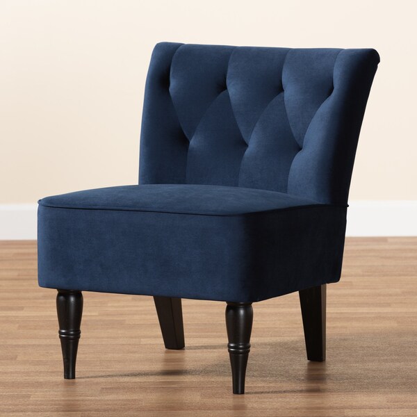 Baxton Studio Harmon Modern Navy Blue Velvet Fabric and Walnut Brown Finished Wood Accent Chair - 186-11686-ZORO