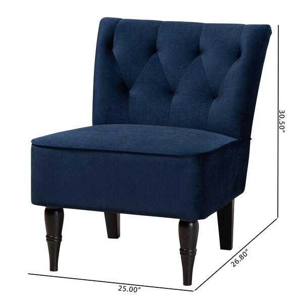 Baxton Studio Harmon Modern Navy Blue Velvet Fabric and Walnut Brown Finished Wood Accent Chair - 186-11686-ZORO