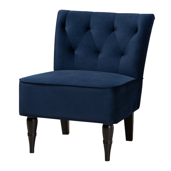 Baxton Studio Harmon Modern Navy Blue Velvet Fabric and Walnut Brown Finished Wood Accent Chair - 186-11686-ZORO