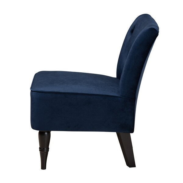 Baxton Studio Harmon Modern Navy Blue Velvet Fabric and Walnut Brown Finished Wood Accent Chair - 186-11686-ZORO