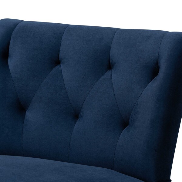 Baxton Studio Harmon Modern Navy Blue Velvet Fabric and Walnut Brown Finished Wood Accent Chair - 186-11686-ZORO
