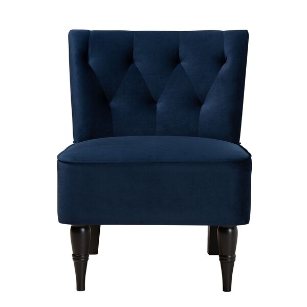 Baxton Studio Harmon Modern Navy Blue Velvet Fabric and Walnut Brown Finished Wood Accent Chair - 186-11686-ZORO
