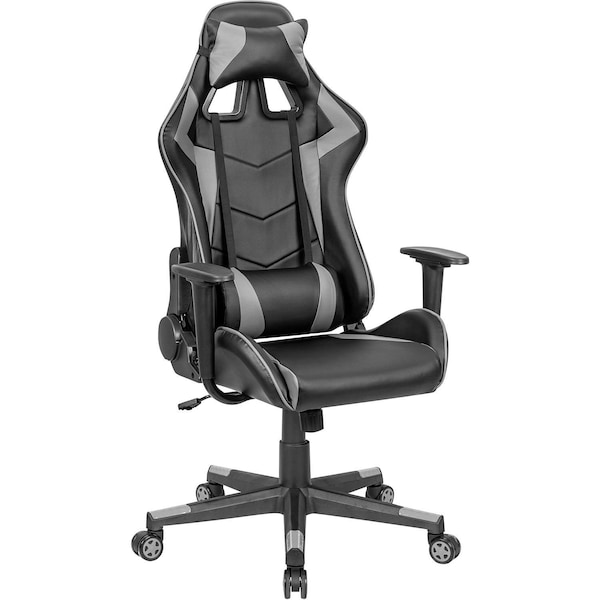 Global Industrial High Back Gaming Chair, Bonded Leather, Black/Gray - 695853GY