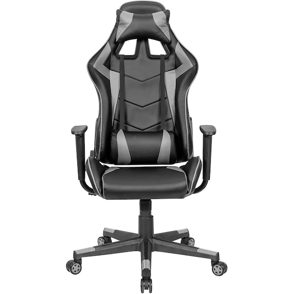 Global Industrial High Back Gaming Chair, Bonded Leather, Black/Gray - 695853GY