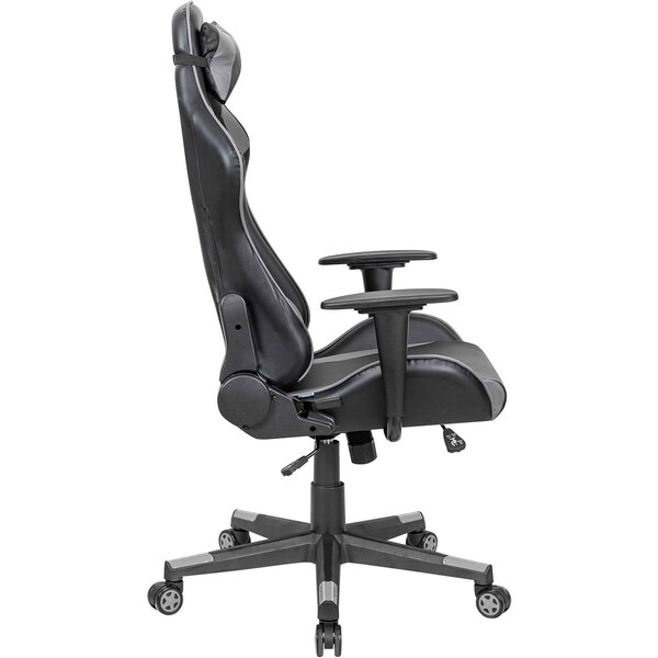Global Industrial High Back Gaming Chair, Bonded Leather, Black/Gray - 695853GY