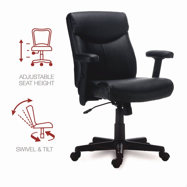 Alera Alera Harthope Leather Task Chair, Supports Up to 275 lb, Black Seat/Back, Black Base - ALEHH42B19