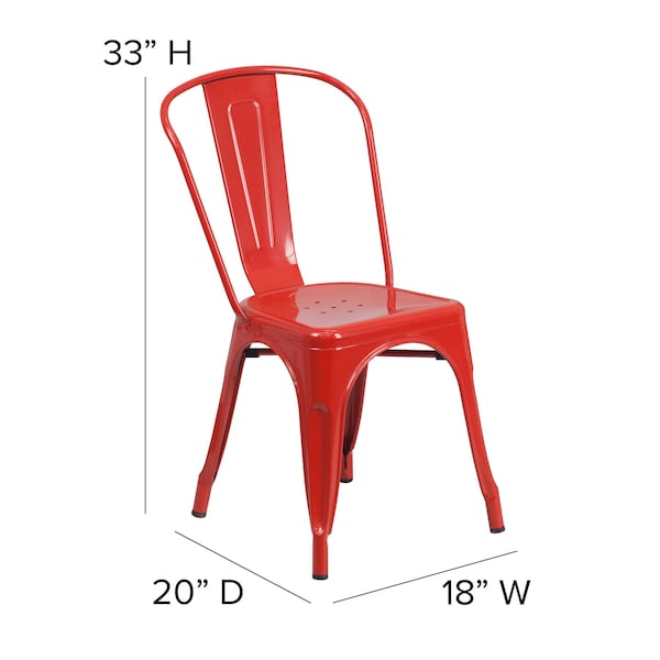 Flash Furniture Red Metal Indoor-Outdoor Stackable Chair - CH-31230-RED-GG