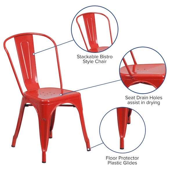 Flash Furniture Red Metal Indoor-Outdoor Stackable Chair - CH-31230-RED-GG