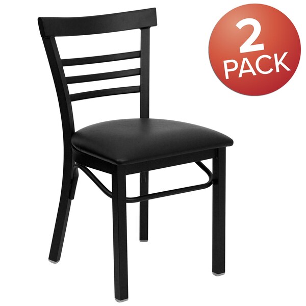 Flash Furniture Black Three-Slat Ladder Back Metal Chair, Black Vinyl Seat, PK2 - 2-XU-DG6Q6B1LAD-BLKV-GG