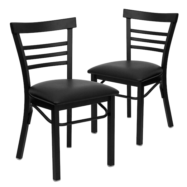 Flash Furniture Black Three-Slat Ladder Back Metal Chair, Black Vinyl Seat, PK2 - 2-XU-DG6Q6B1LAD-BLKV-GG
