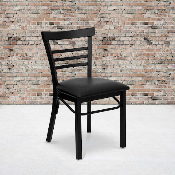 Flash Furniture Black Three-Slat Ladder Back Metal Chair, Black Vinyl Seat, PK2 - 2-XU-DG6Q6B1LAD-BLKV-GG