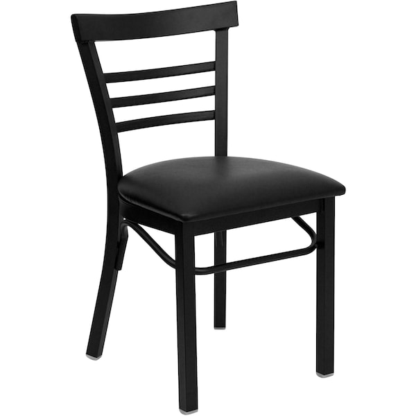 Flash Furniture Black Three-Slat Ladder Back Metal Chair, Black Vinyl Seat, PK2 - 2-XU-DG6Q6B1LAD-BLKV-GG