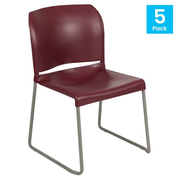 Flash Furniture Burgundy Plastic Stack Chair, PK5 - 5-RUT-238A-BY-GG