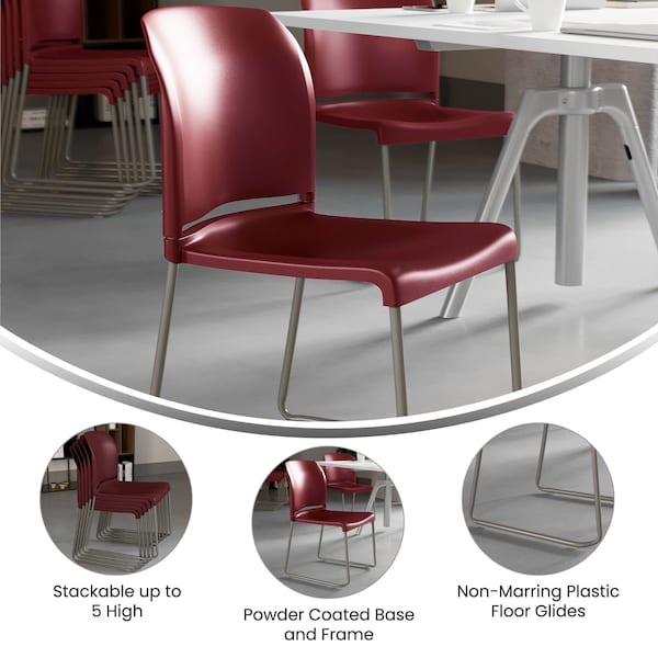 Flash Furniture Burgundy Plastic Stack Chair, PK5 - 5-RUT-238A-BY-GG