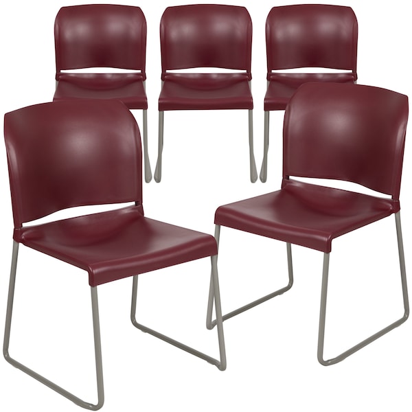 Flash Furniture Burgundy Plastic Stack Chair, PK5 - 5-RUT-238A-BY-GG