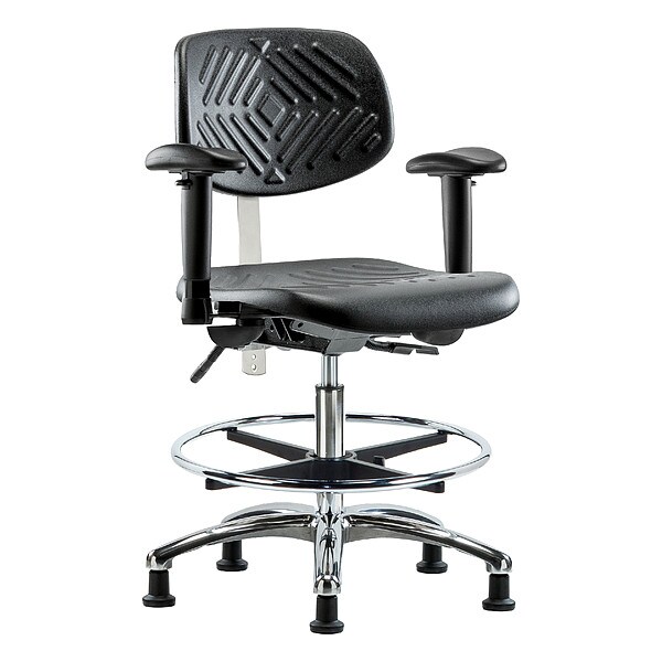 Zoro Select Clean Room Chair Ergonomic Chair, Adjustable Arms, 20-1/4" to 28" Height, Vinyl, Black - BR-NCR-PMBCH-CR-T1-A1-CF-RG-BLK