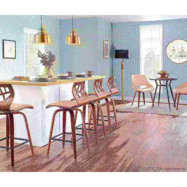 Lumisource Fabrico Dining/Accent Chair in Walnut and Cream Noise Fabric, PK 2 - CH-FBCONL WL+CR2