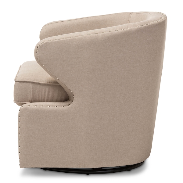 Baxton Studio Finley Mid-century Modern Beige Upholstered Swivel Armchair - 123-6950