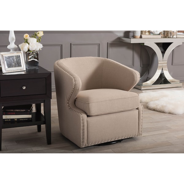 Baxton Studio Finley Mid-century Modern Beige Upholstered Swivel Armchair - 123-6950