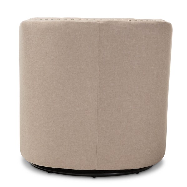 Baxton Studio Finley Mid-century Modern Beige Upholstered Swivel Armchair - 123-6950