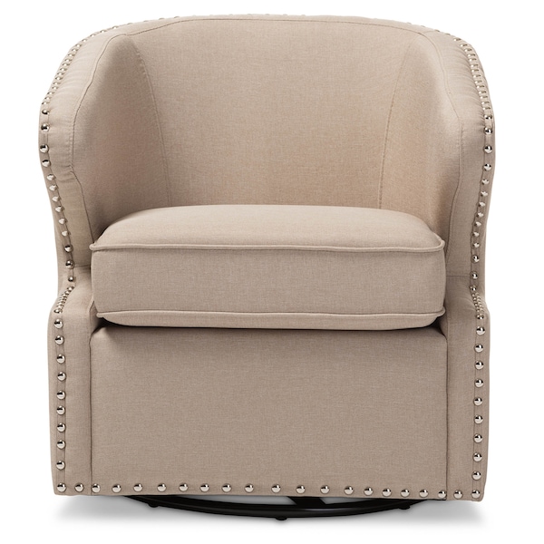 Baxton Studio Finley Mid-century Modern Beige Upholstered Swivel Armchair - 123-6950