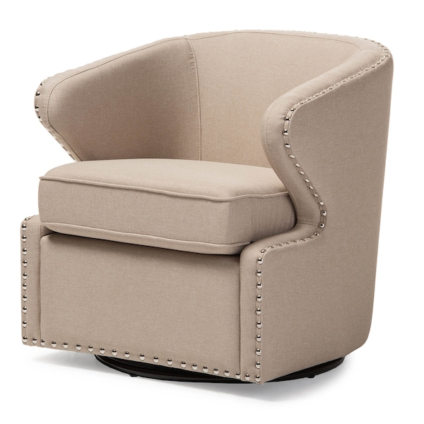 Baxton Studio Finley Mid-century Modern Beige Upholstered Swivel Armchair - 123-6950