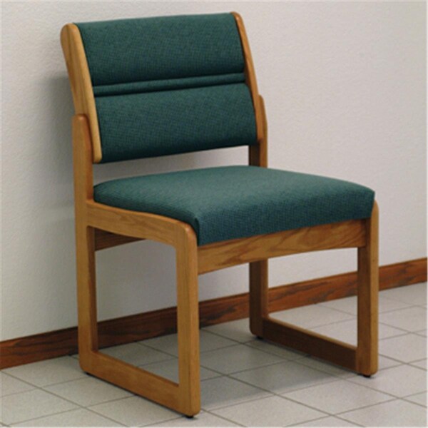 Wooden Mallet Valley Armless Guest Chair in Medium Oak - Foliage Green - DW2-1MOFG