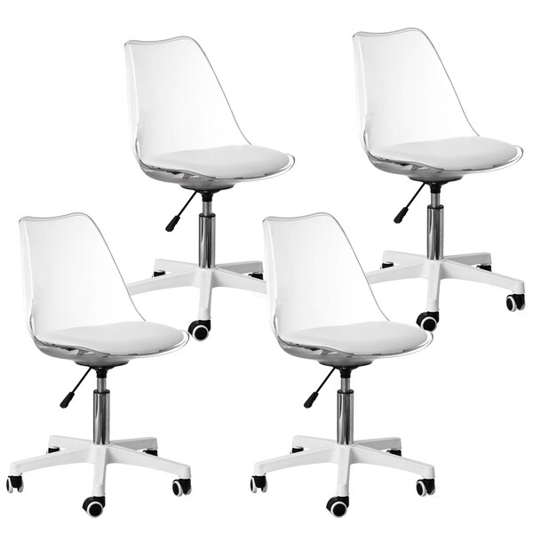 Fabulaxe Clear Acrylic Desk Chair - Armless Office Chair, Height Adjustable, Rolling Chair - Modern - QI004673.CL.4