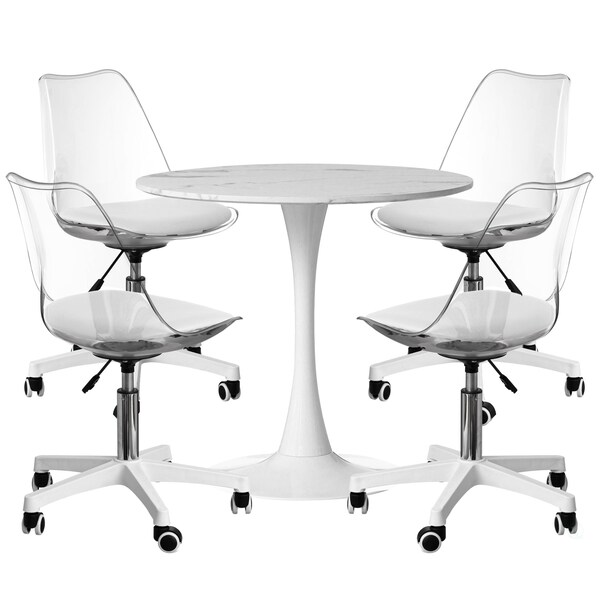 Fabulaxe Clear Acrylic Desk Chair - Armless Office Chair, Height Adjustable, Rolling Chair - Modern - QI004673.CL.4
