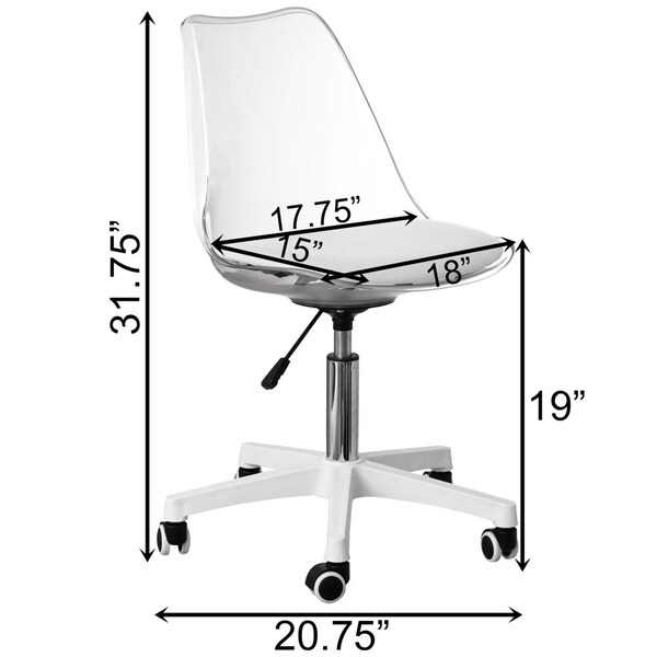 Fabulaxe Clear Acrylic Desk Chair - Armless Office Chair, Height Adjustable, Rolling Chair - Modern - QI004673.CL.4
