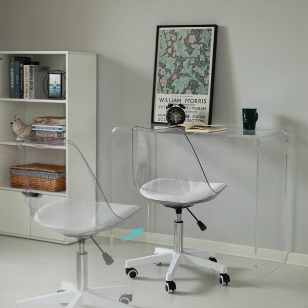 Fabulaxe Clear Acrylic Desk Chair - Armless Office Chair, Height Adjustable, Rolling Chair - Modern - QI004673.CL.4