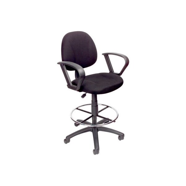 Boss Office Products Boss Ergonomic Drafting Stool with Loop Arms and Foot Rest - Black - B1617-BK