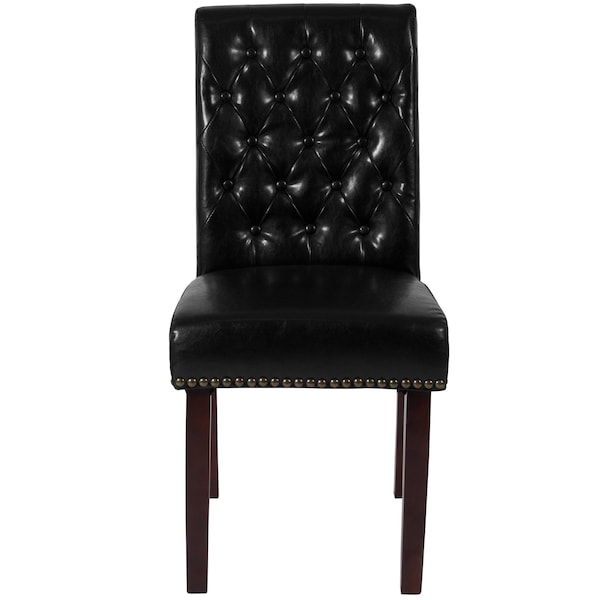 Flash Furniture Midcentury Parsons Chair, Black Back, 18.5 W 27-1/2" L 39.75 H, Leather Seat - BT-P-BK-LEA-GG