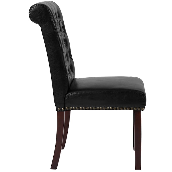 Flash Furniture Midcentury Parsons Chair, Black Back, 18.5 W 27-1/2" L 39.75 H, Leather Seat - BT-P-BK-LEA-GG