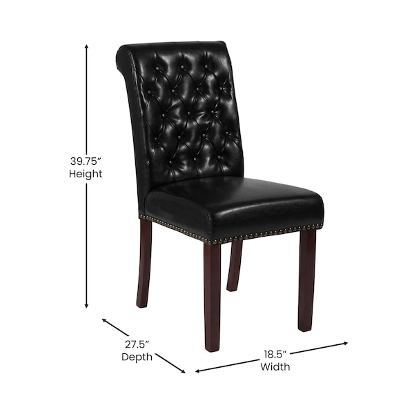 Flash Furniture Midcentury Parsons Chair, Black Back, 18.5 W 27-1/2" L 39.75 H, Leather Seat - BT-P-BK-LEA-GG