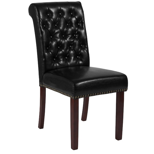 Flash Furniture Midcentury Parsons Chair, Black Back, 18.5 W 27-1/2" L 39.75 H, Leather Seat - BT-P-BK-LEA-GG
